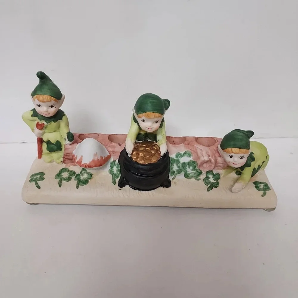 MSR Imports 1989 Vintage Porcelain Leprechaun Candle Holders - St. Patrick's Day